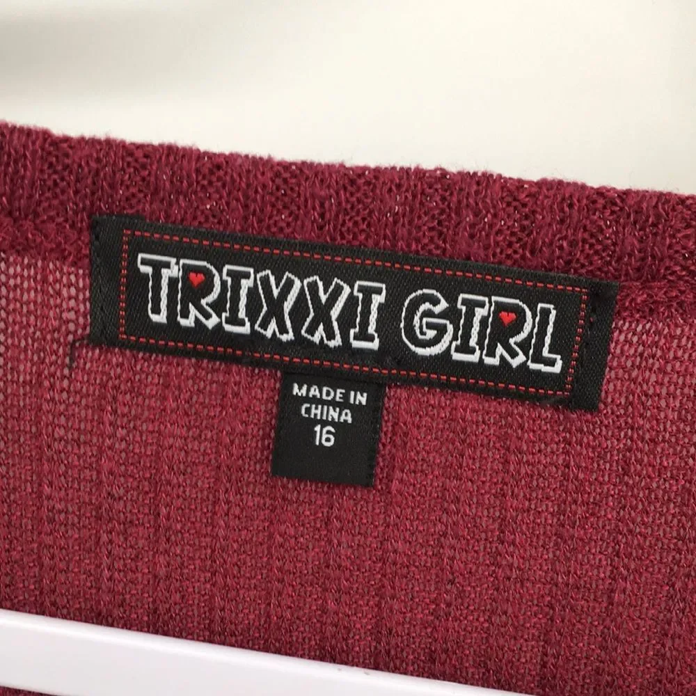 Trixxi Kids Burgundy Sweater Dress Cardigan 3/4 Sleeve Slits girls 16